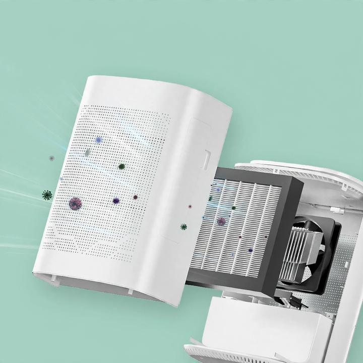 Compact dehumidifier and air purifier for living spaces