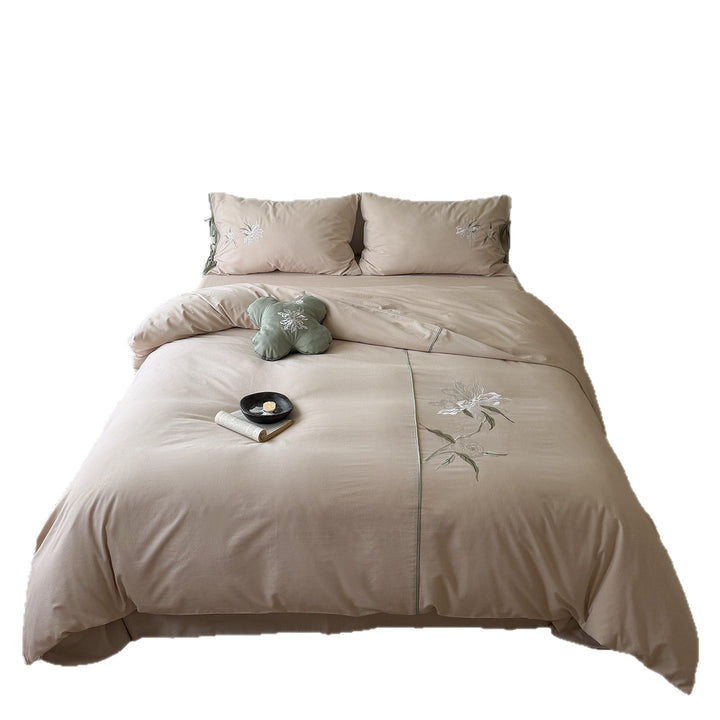 Embroidered cotton-linen bed linen, 4-piece