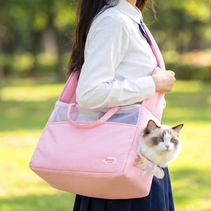 Portable pet carrier bag with shoulder strap