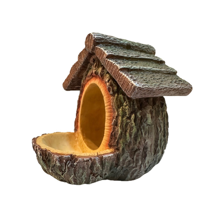 Creative bird bath in log design made of synthetic resin