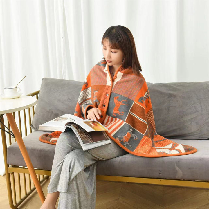 Coral fleece blanket with geometric pattern