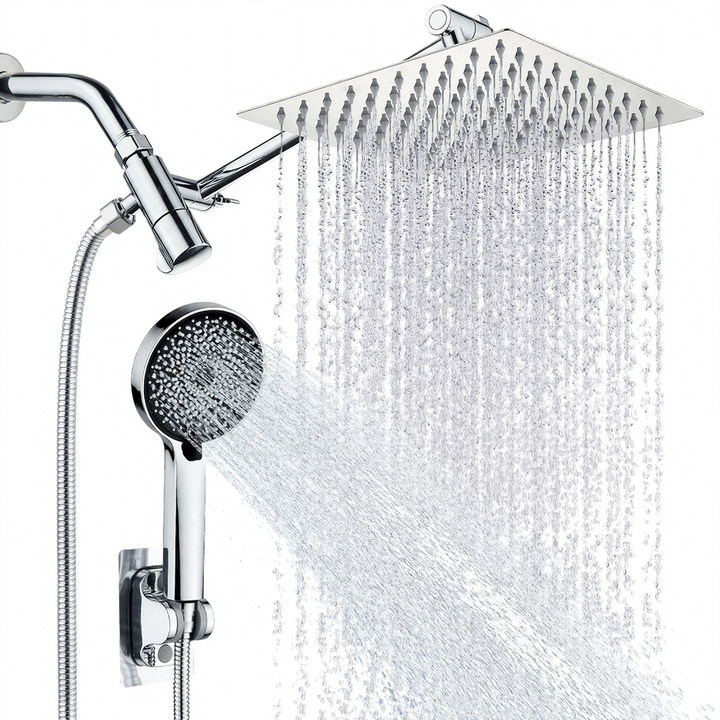 Shower system with rain shower head and handheld shower