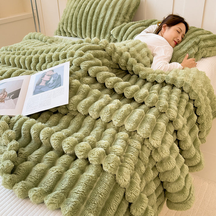 Flannel wool blanket, artificial rabbit fur, under 300 g