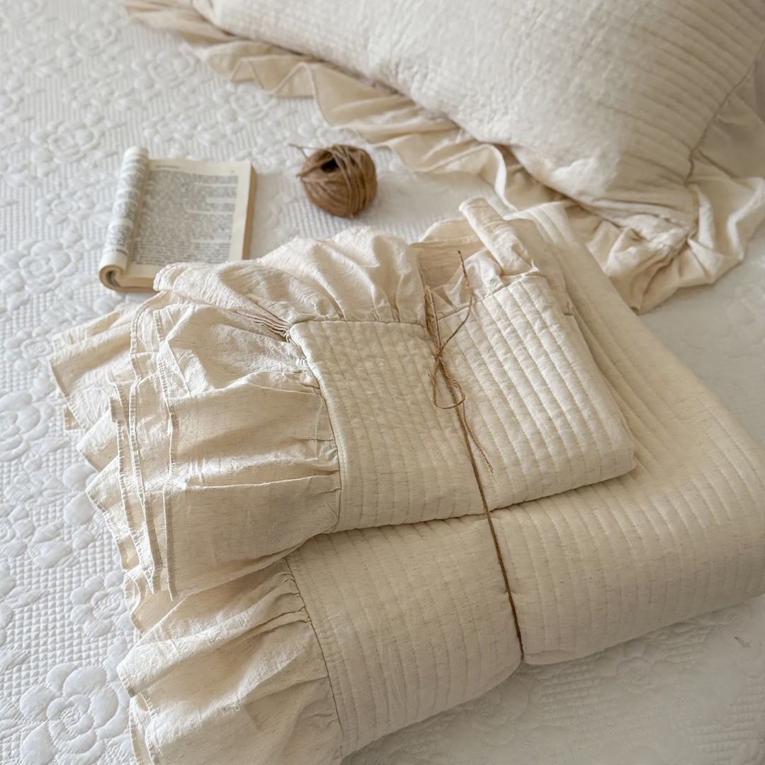 Quilted duvet 3-piece, cotton-linen mix