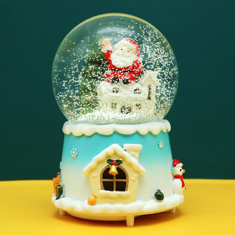 Decorative snow globe music box with light and music