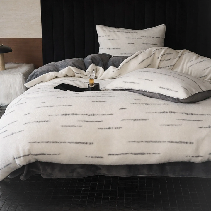Striped bedding set, milk fleece, 4-piece, winter warm