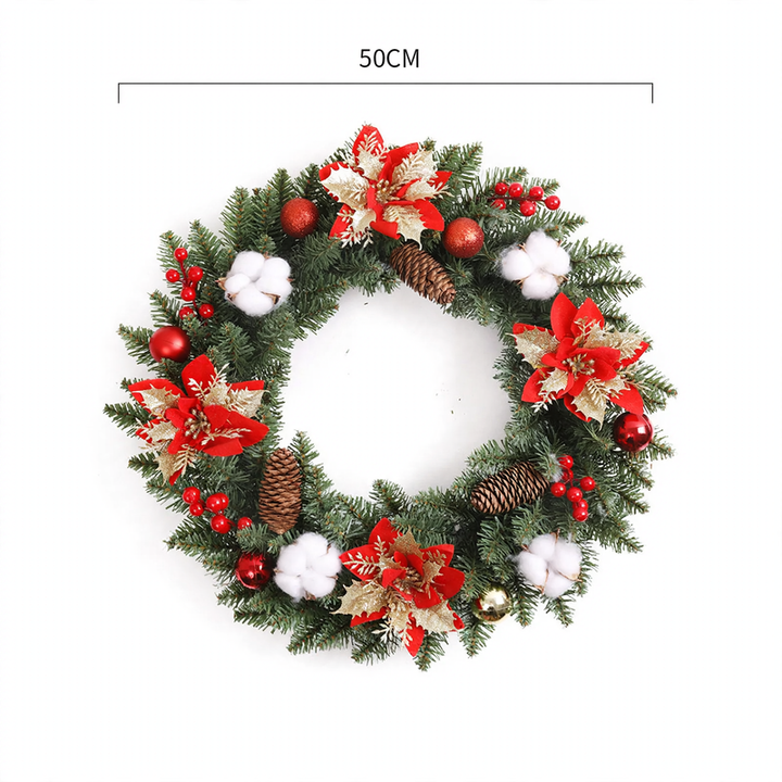 Christmas wreath with balls and flowers, various sizes