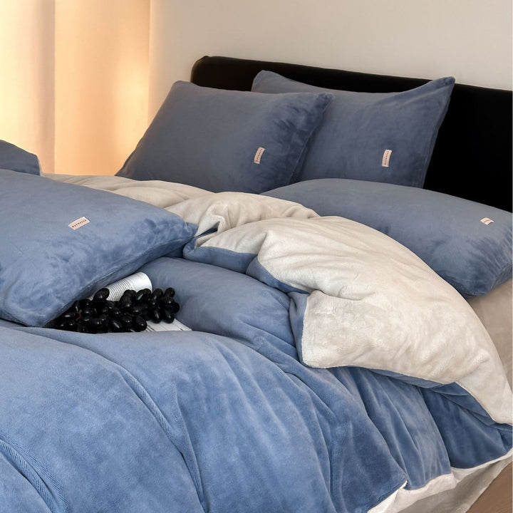 Milk fleece bedding set, single color, warming, winter