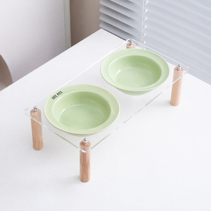 Ceramic double bowl with elevated stand