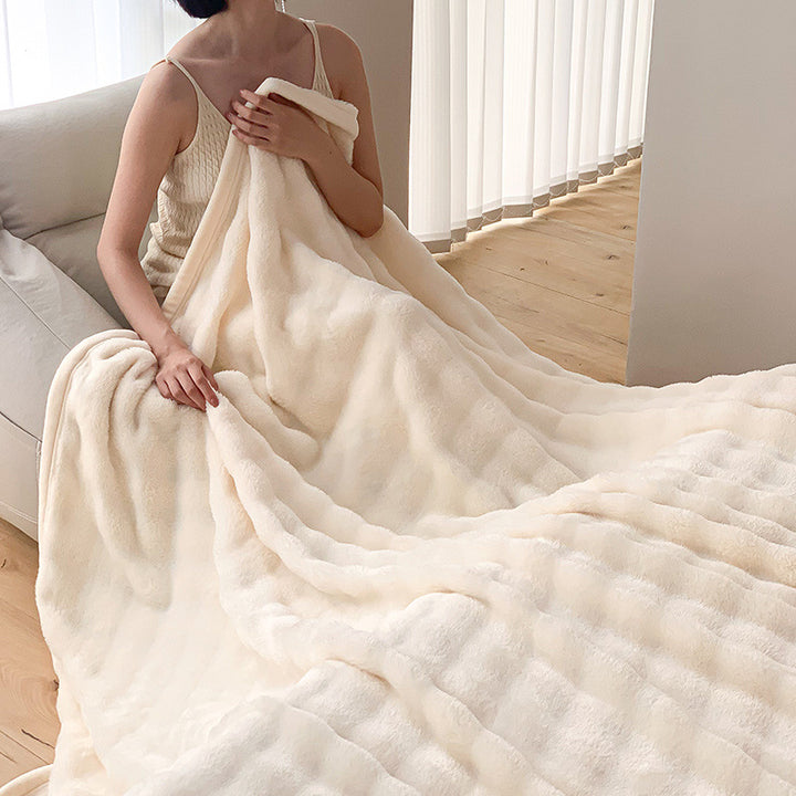 Fluffy cuddly blanket made of rabbit fur imitation