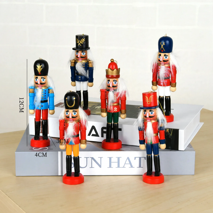 Nutcracker soldiers made of wood, set for Christmas decoration