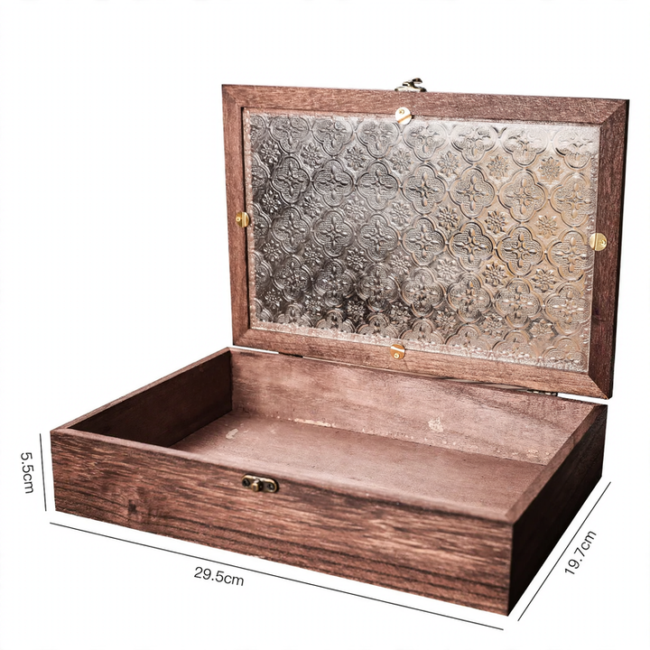 Wood glass tray with hawthorn pattern, European