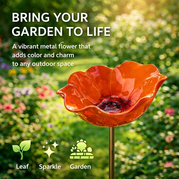 Flower-shaped metal feeding station for birds