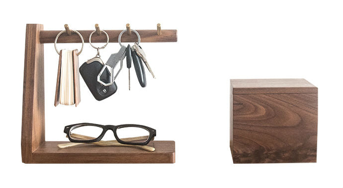BowLift | Solid Wood Key Organizer with 6 Key Hooks and Storage Platform, No Installation Required, Suitable for Storing Keys, Glasses, Wallets and More