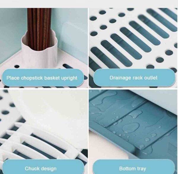Dish Rack Covered With Drainage Tray Bowlift