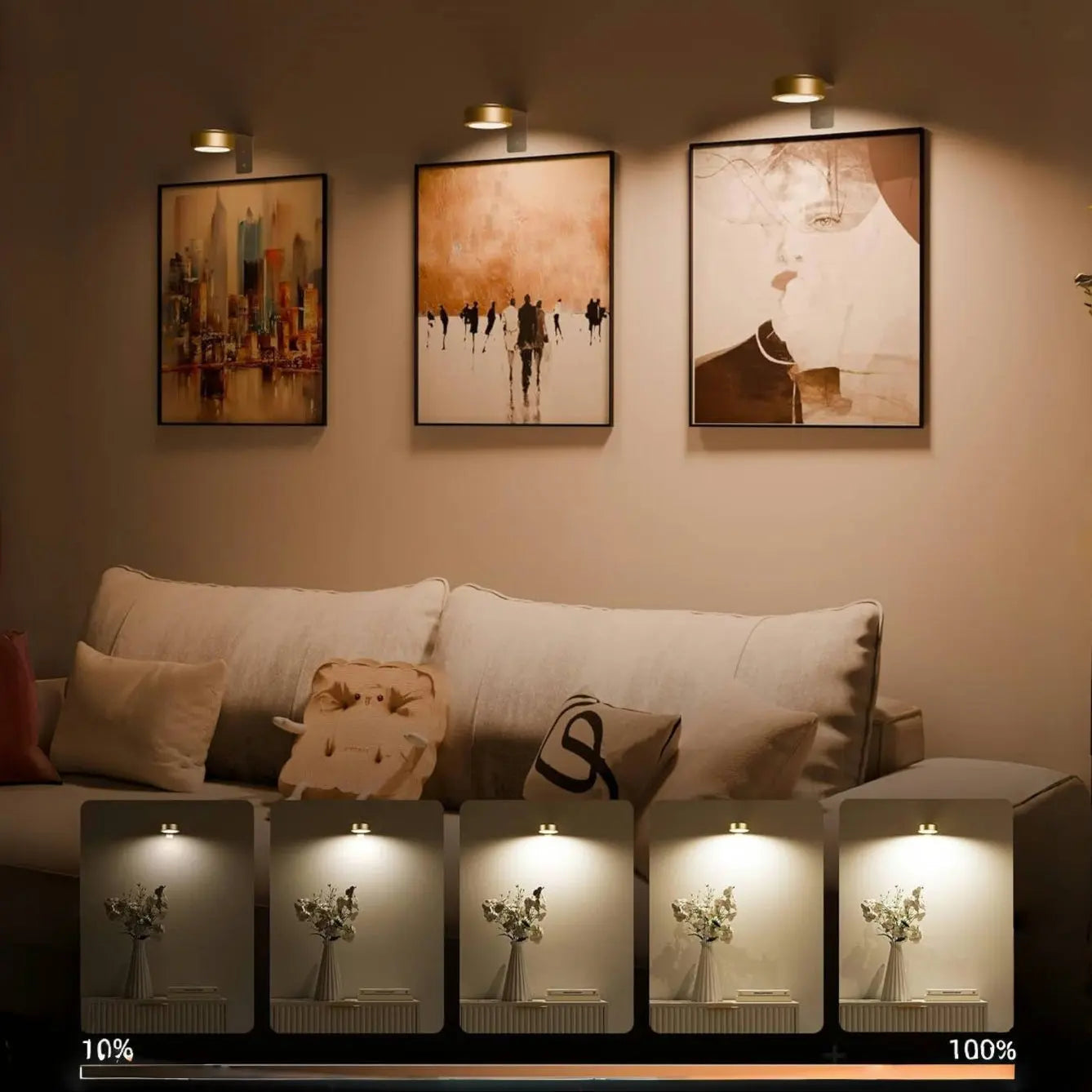 BowLift | 2 + 1 | Wireless Picture Lights – No Drilling, Rechargeable, Color Change with Remote Control