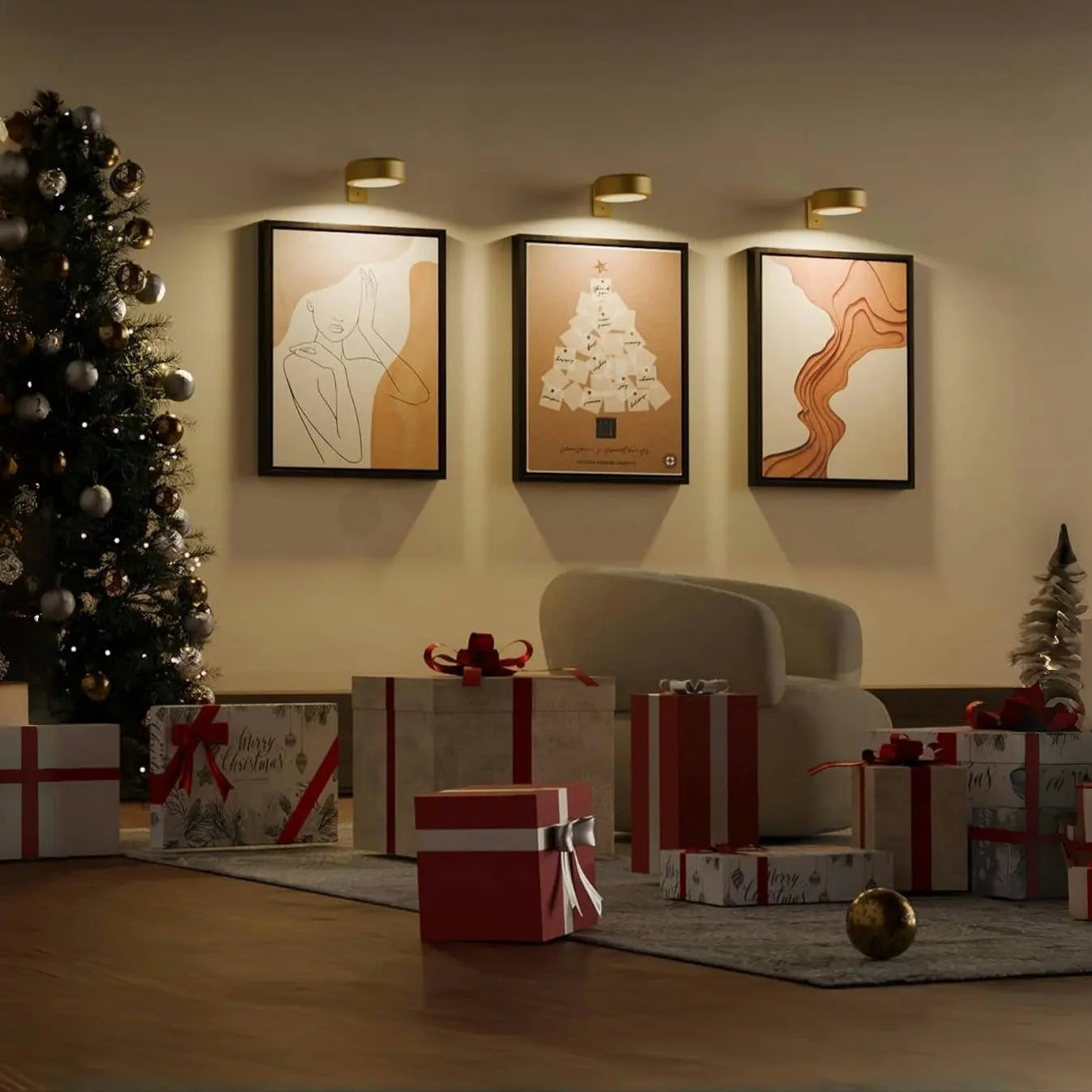 BowLift | 2 + 1 | Wireless Picture Lights – No Drilling, Rechargeable, Color Change with Remote Control