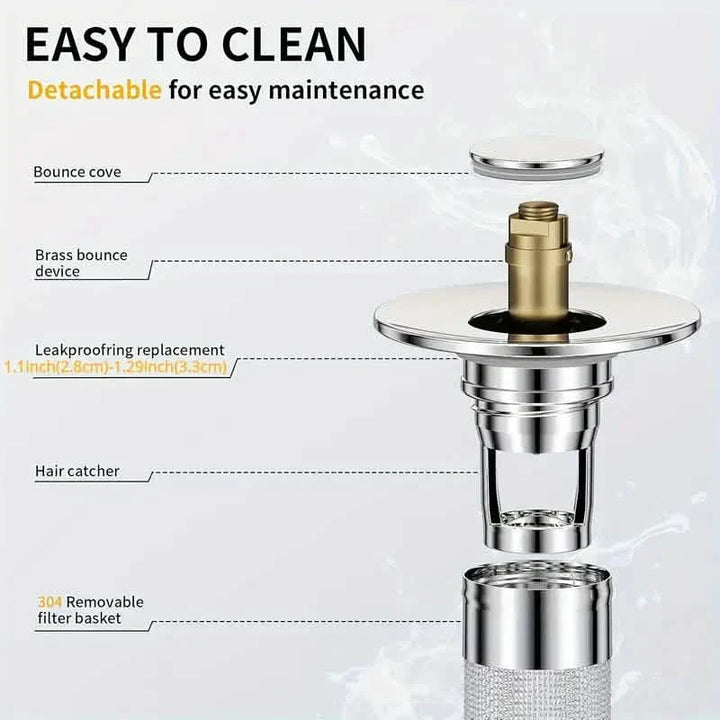 BowLift | 2-Pack: Pop-Up Wash Basin Plugs with Stainless Steel Strainer and Hair Strainer