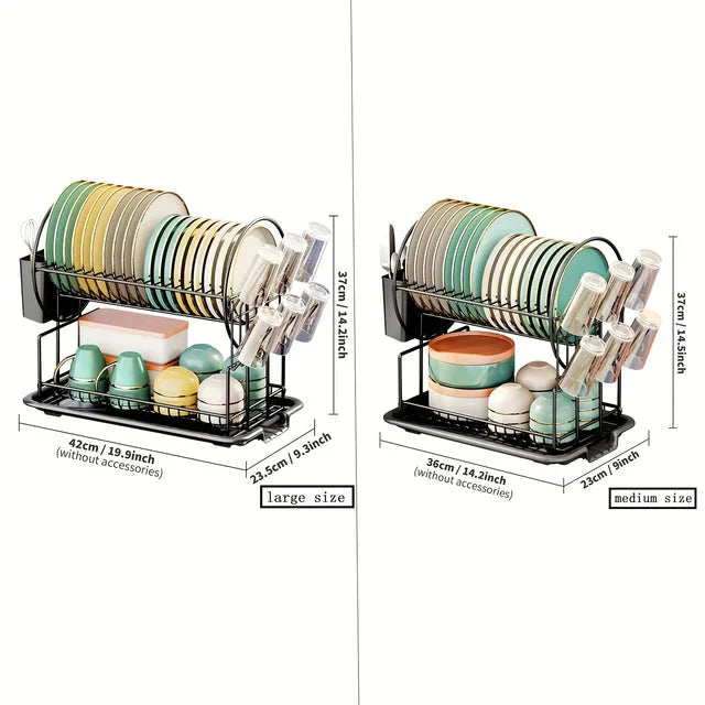 2 Tier Dish Drying Rack Drain Board Set Tableware Drainer Kitchen Rack | Bowlift