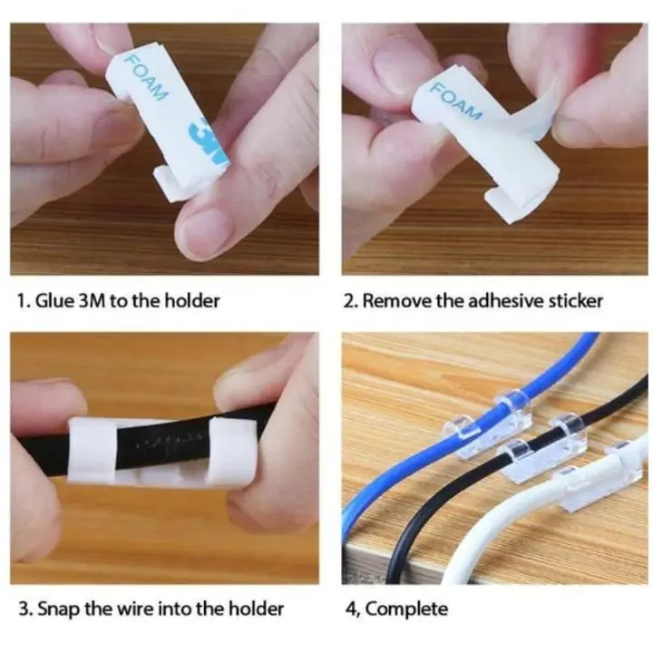 BowLift | 20 pieces | Self-adhesive cable clips – for cable management
