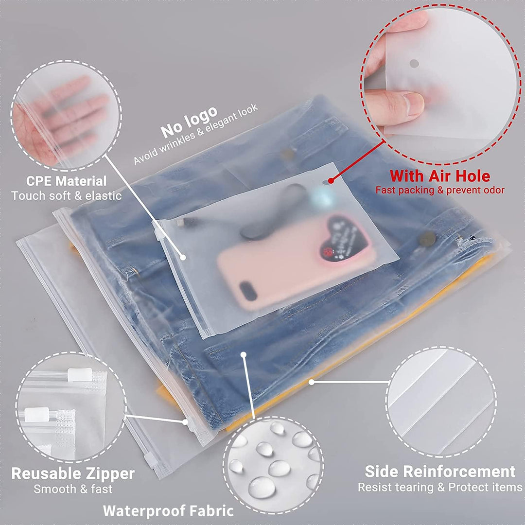 BowLift | Multi-Purpose Frosted Zip Storage Bags – 20-Pack Plastic Garment Sleeves (Buy 2 Sets, Take 1 FREE)