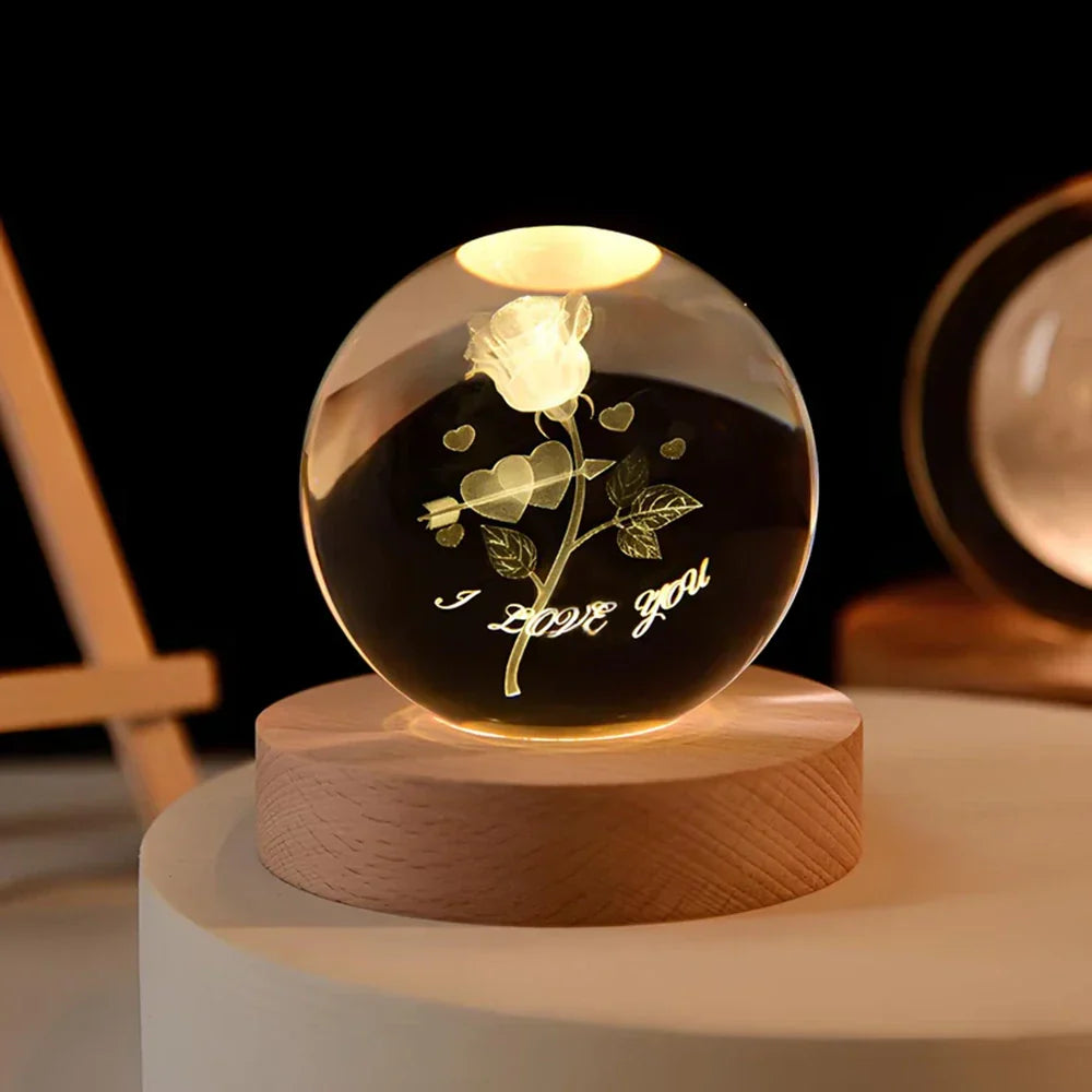 BowLift | Night Light Wooden Base Crystal Ball Lamp