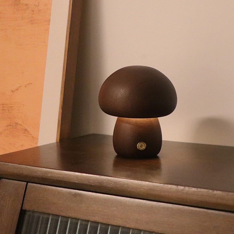BowLift | LumoNight Wooden Mushroom Night Light – LED Bedside Lamp with Touch Control