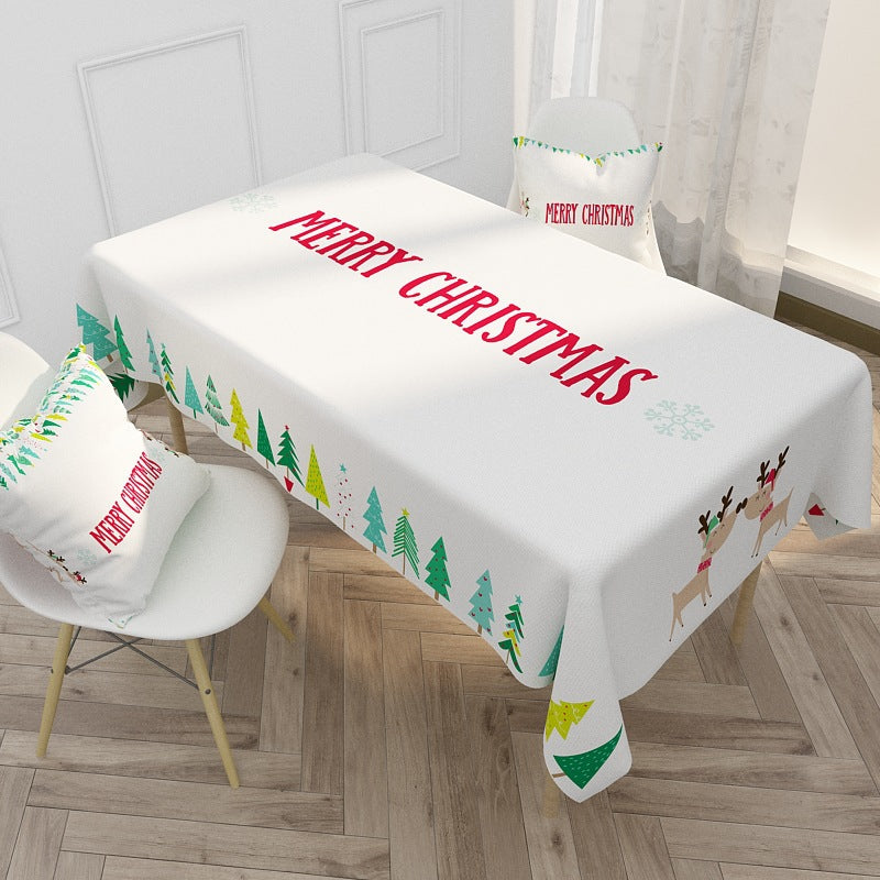 Festive Printed Waterproof Polyester Holiday Rectangular Tablecloth and Cushion Cover Set