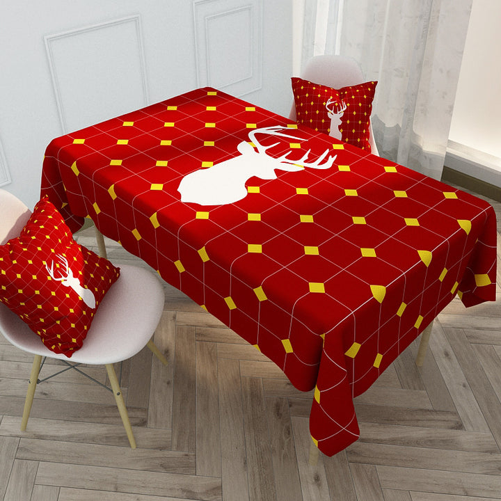 Festive Printed Waterproof Polyester Holiday Rectangular Tablecloth and Cushion Cover Set