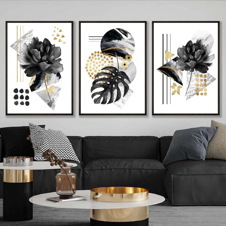 Abstract Black and Gold Botanical Wall Art Prints / Framed | Bowlift