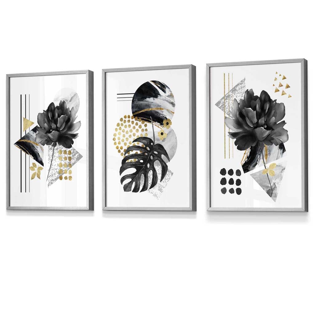 Abstract Black and Gold Botanical Wall Art Prints / Framed | Bowlift