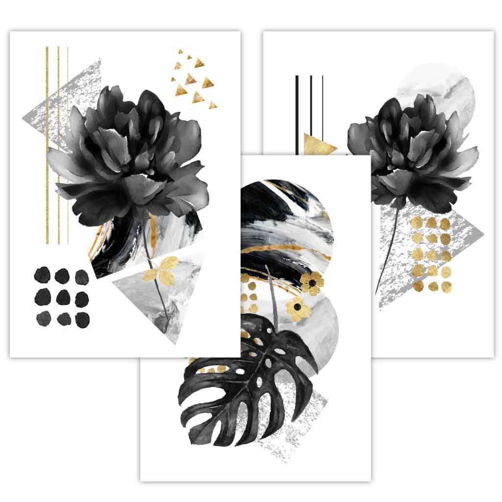 Abstract Black and Gold Botanical Wall Art Prints / Framed | Bowlift