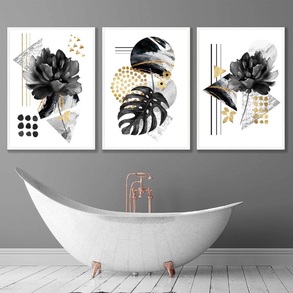 Abstract Black and Gold Botanical Wall Art Prints / Framed | Bowlift