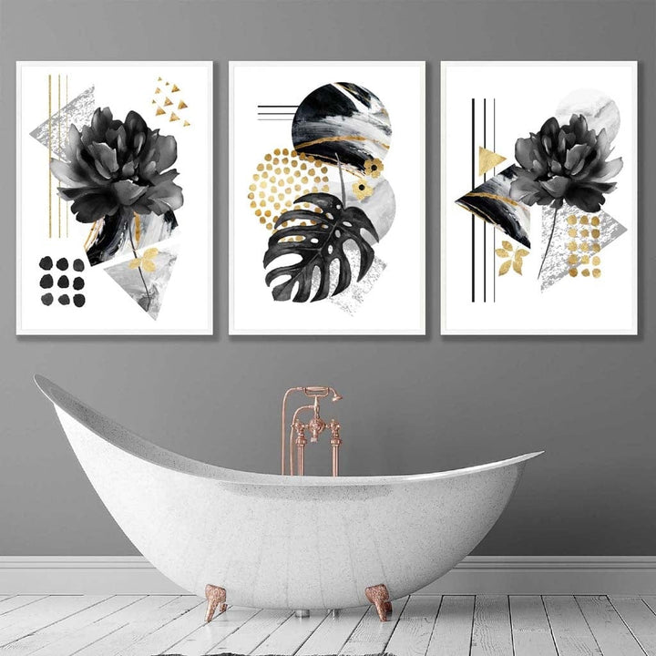 Abstract Black and Gold Botanical Wall Art Prints / Framed | Bowlift
