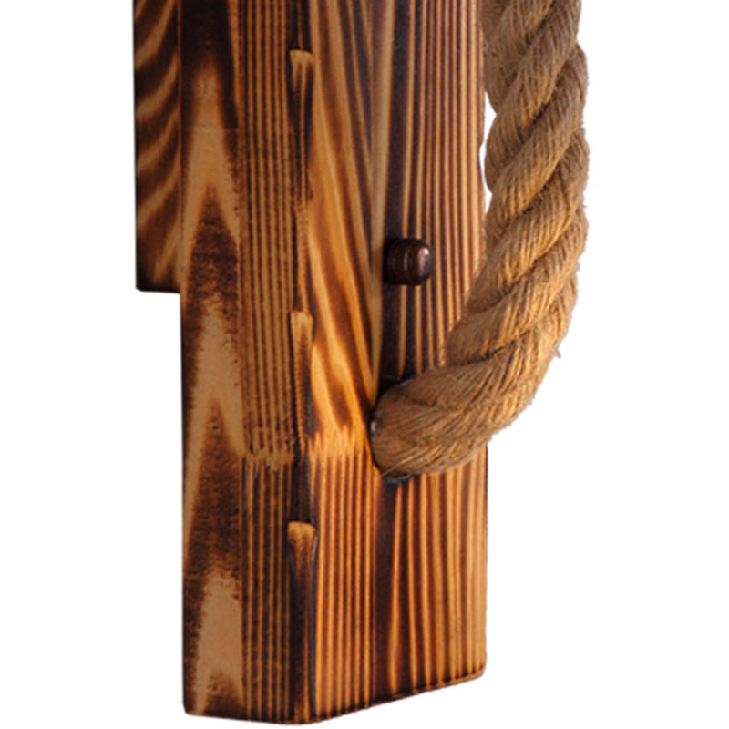 BowLift | 1-Bulb Wood Wall Mounted Lighting Industrial Brown Rectangular Hall Rope Wall Light Set