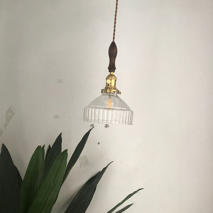 Rustic Pendant Lamp with Rippled Glass - Industrial Design | Bowlift