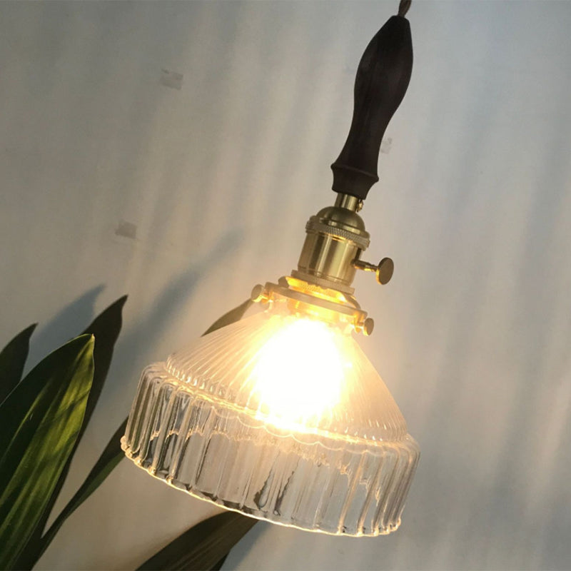 Industrial Rustic Loft Pendant Light – 1-Light Ribbed Glass Ceiling Lighting for Living Room and Dining Room | Bowlift