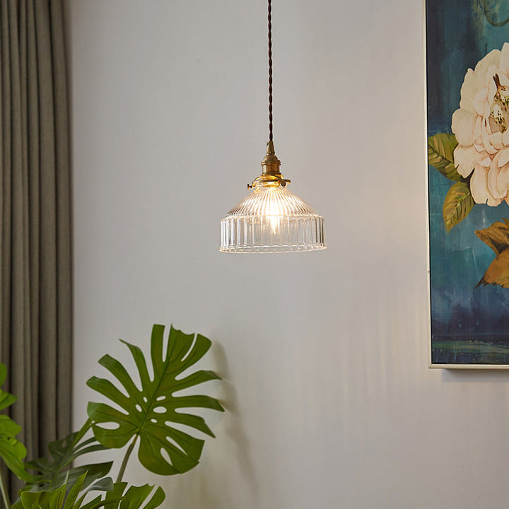 Rustic Pendant Lamp with Rippled Glass - Industrial Design | Bowlift
