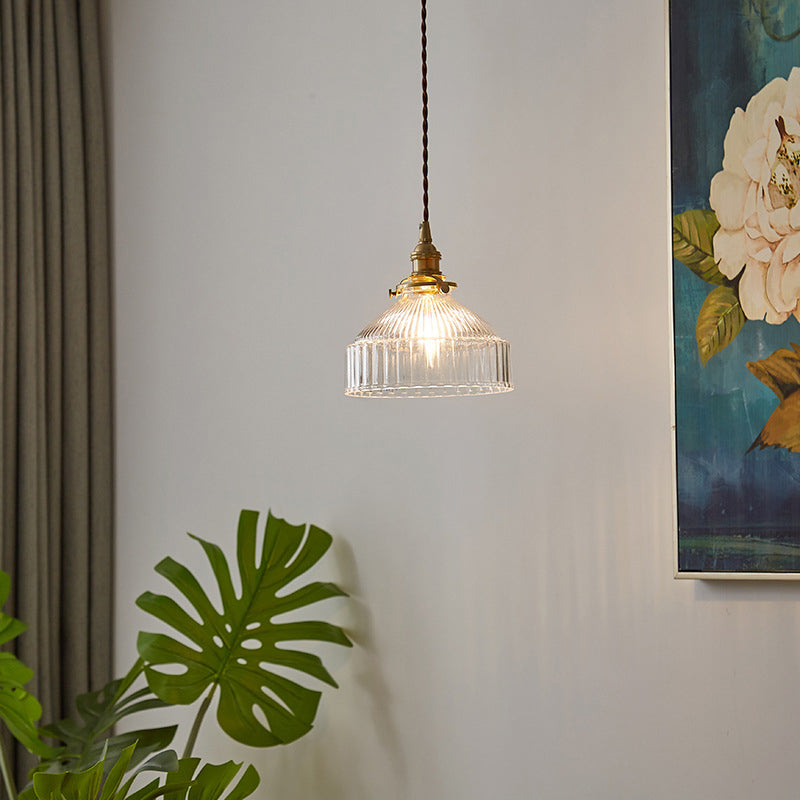 Industrial Rustic Loft Pendant Light – 1-Light Ribbed Glass Ceiling Lighting for Living Room and Dining Room | Bowlift
