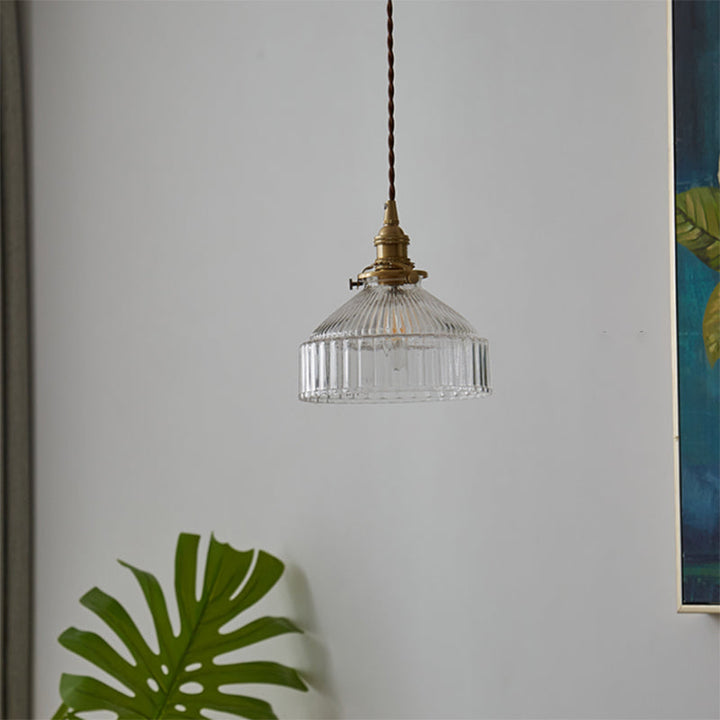 Industrial Rustic Loft Pendant Light – 1-Light Ribbed Glass Ceiling Lighting for Living Room and Dining Room | Bowlift