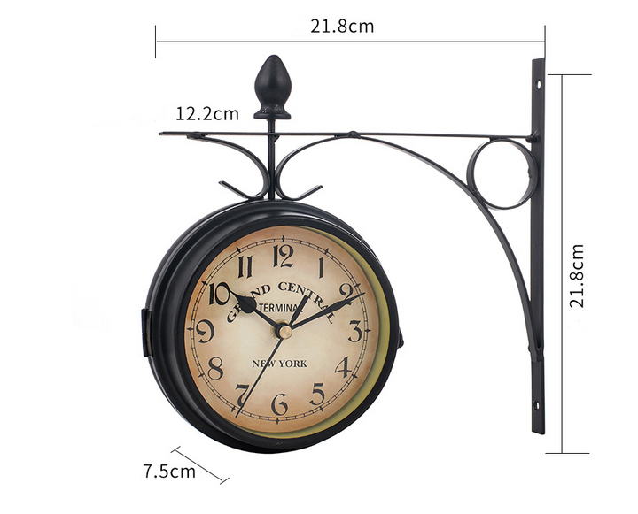 Double-sided wall clock in vintage design, classic clock for living room and hallway | Bowlift