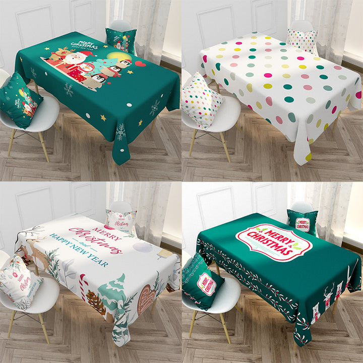 Festive Printed Waterproof Polyester Holiday Rectangular Tablecloth and Cushion Cover Set