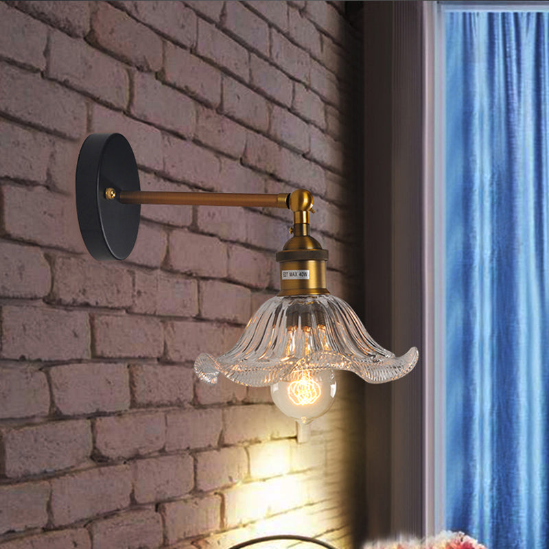 BowLift | 1 Light Geometry Wall Mount Light Industrial Brass Finish Clear Glass Wall Lighting Ideas for the Hallway