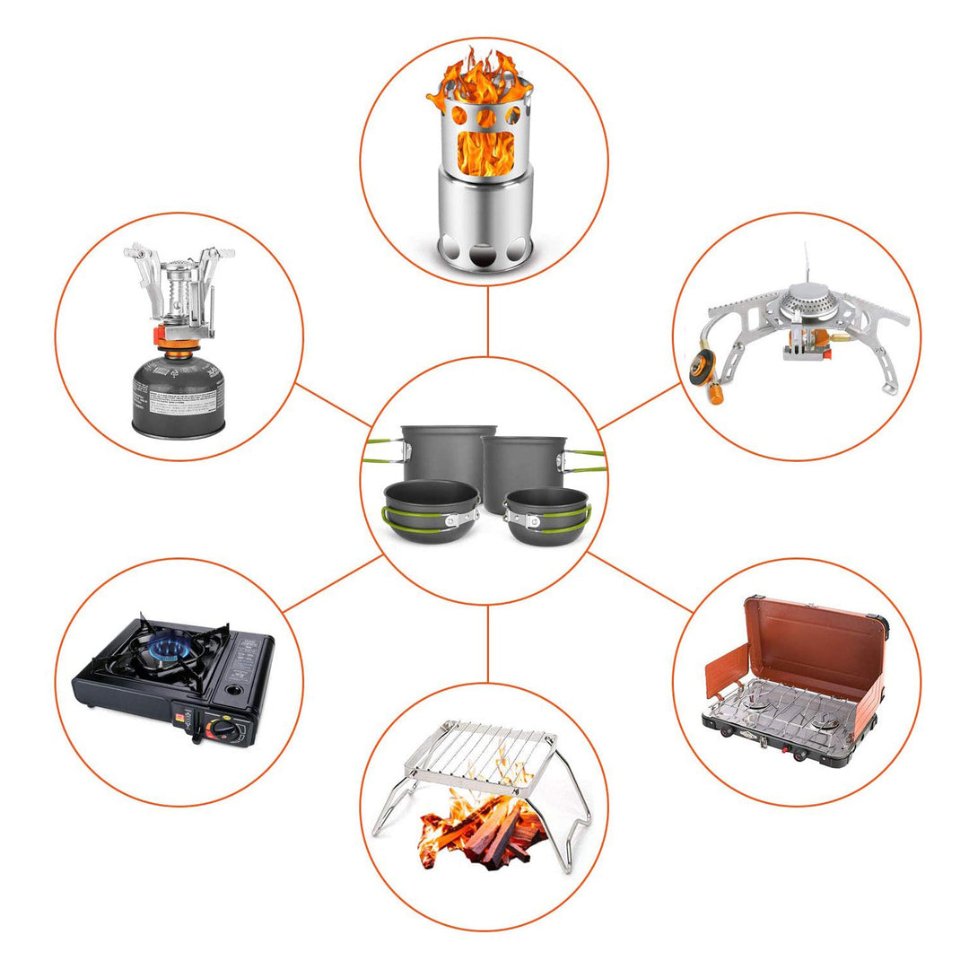 lightweight portable camping cookware and compact backpacking stove set with nonstick nesting pots folding handles stainless steel cup and nesting utensils Bowlift