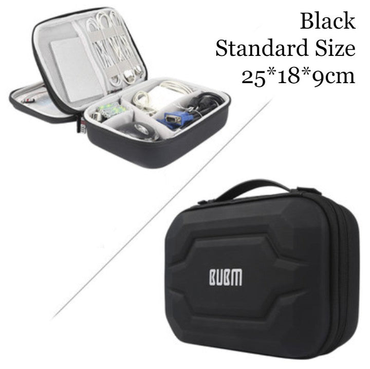 BowLift | Portable Large-capacity Digital Accessory Storage Bag, with EVA Hard Shell, Waterproof and Shockproof Design, Double Storage and Adjustable Partition, for Cables, Power Bank, Cosmetics and More