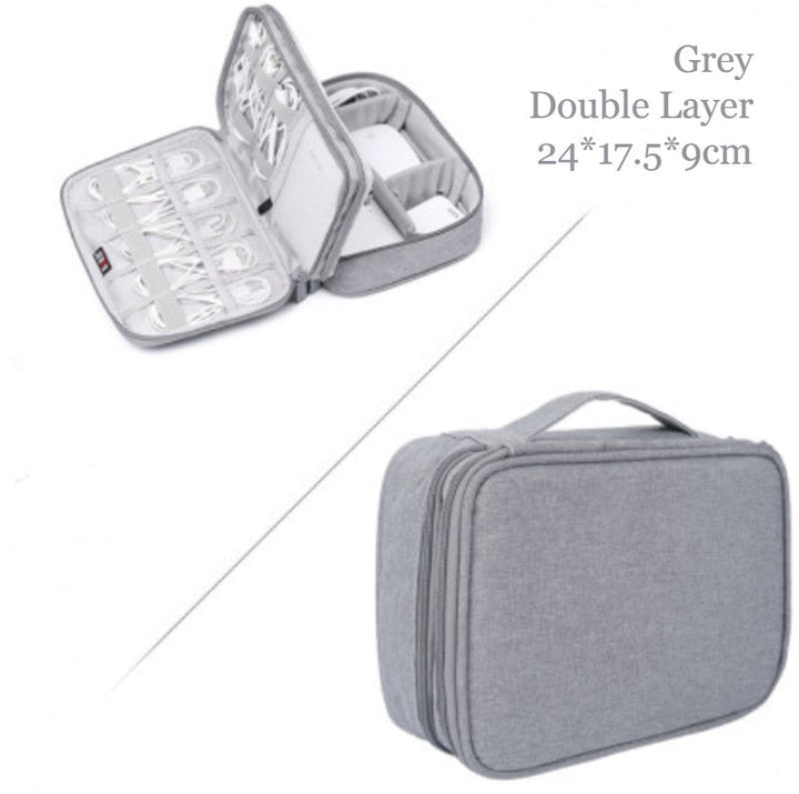 BowLift | Portable Large-capacity Digital Accessory Storage Bag, with EVA Hard Shell, Waterproof and Shockproof Design, Double Storage and Adjustable Partition, for Cables, Power Bank, Cosmetics and More