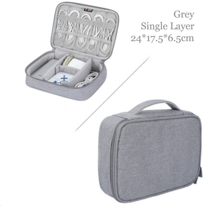 BowLift | Portable Large-capacity Digital Accessory Storage Bag, with EVA Hard Shell, Waterproof and Shockproof Design, Double Storage and Adjustable Partition, for Cables, Power Bank, Cosmetics and More
