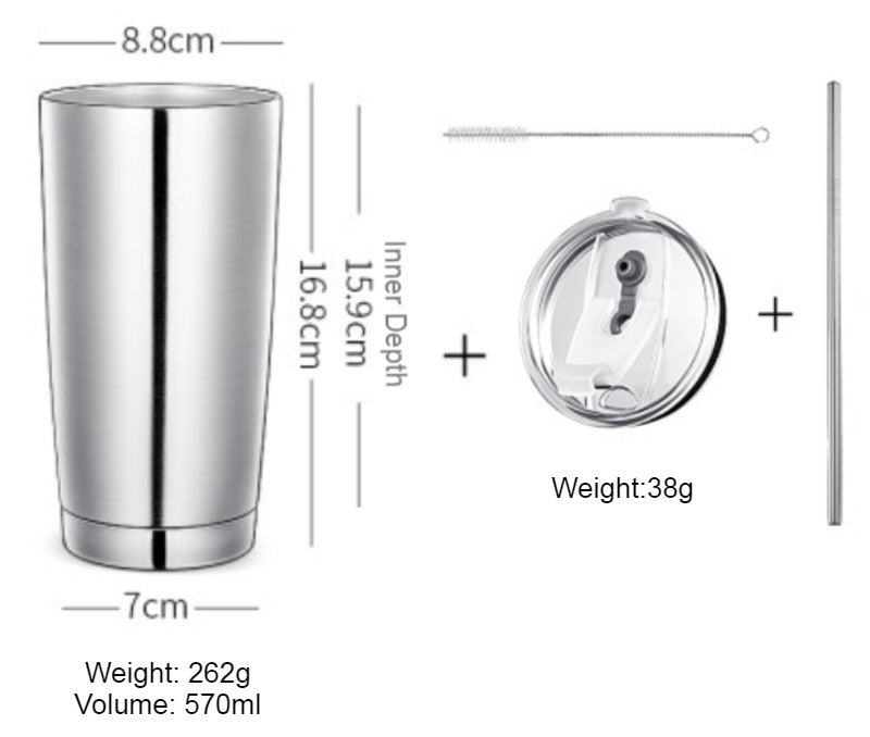 BowLift | Stainless Steel Vacuum Insulation Travel Mug with Reusable Straw and Crystal Clear Lid, for Water, Coffee, Cold and Hot Beverage