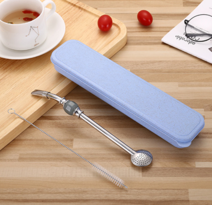 BowLift | Stainless Steel Reusable Drinking Straws with Filter Spoon, with Storage Box & Cleaning Brush
