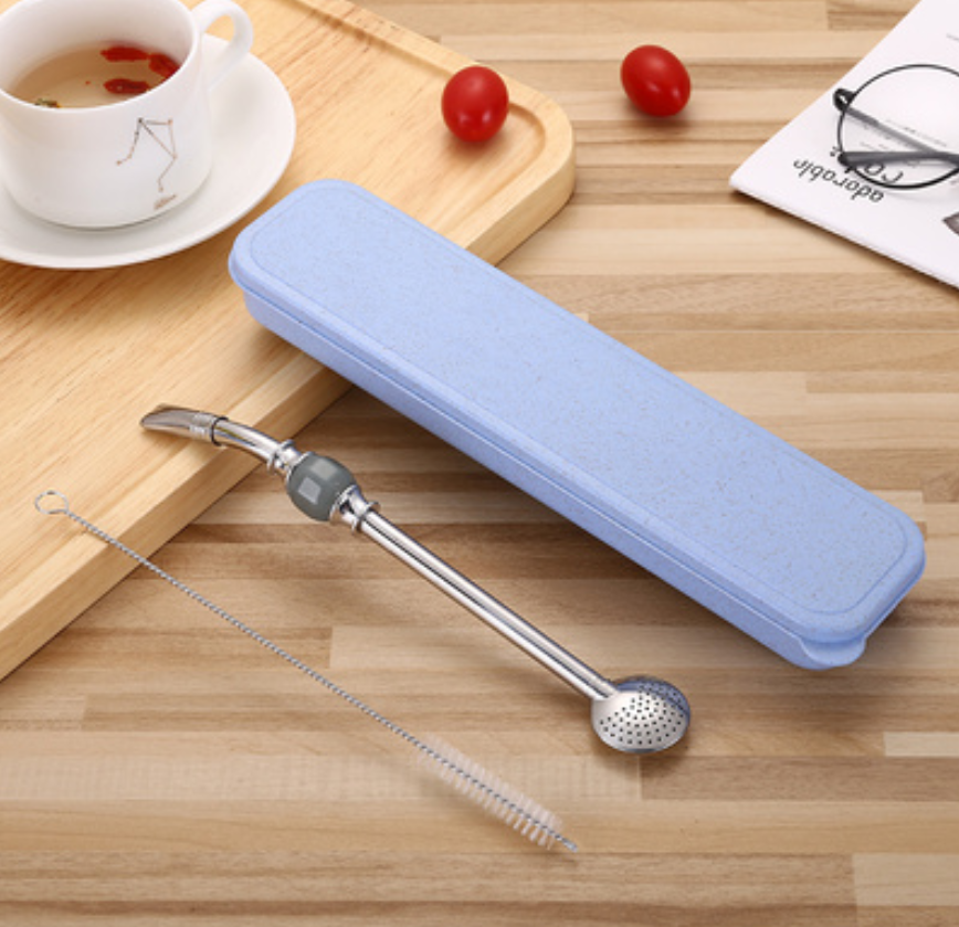BowLift | Stainless Steel Reusable Drinking Straws with Filter Spoon, with Storage Box & Cleaning Brush